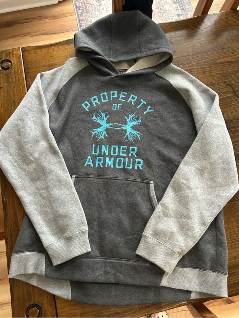 Under Armour Men's XL Dark Gray and Light Gray Hoodie with Teal Logo